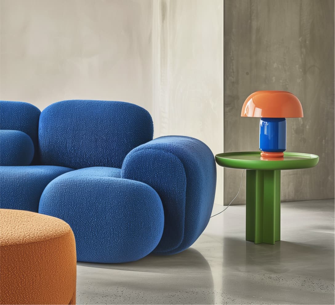 Modern living room with blue furniture